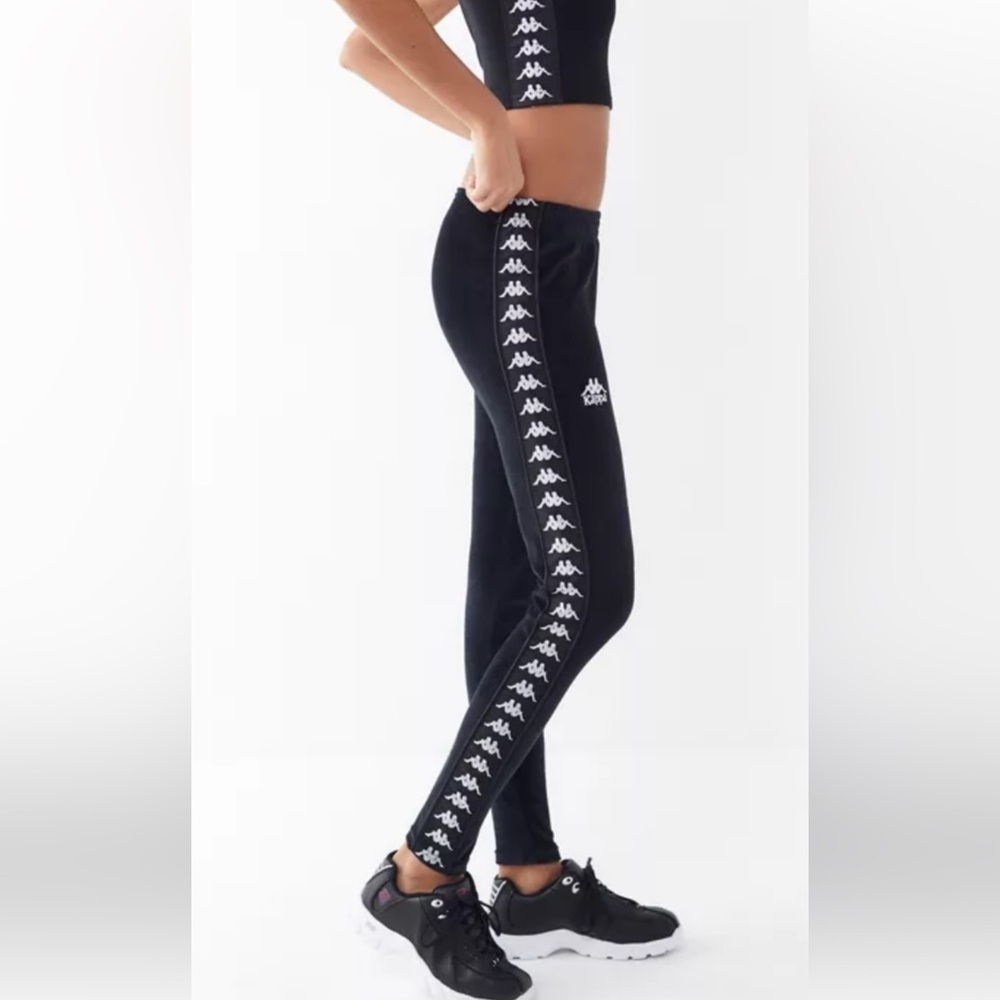 Kappa Ammu Velour Black Track Leggings Pants with Logo Small